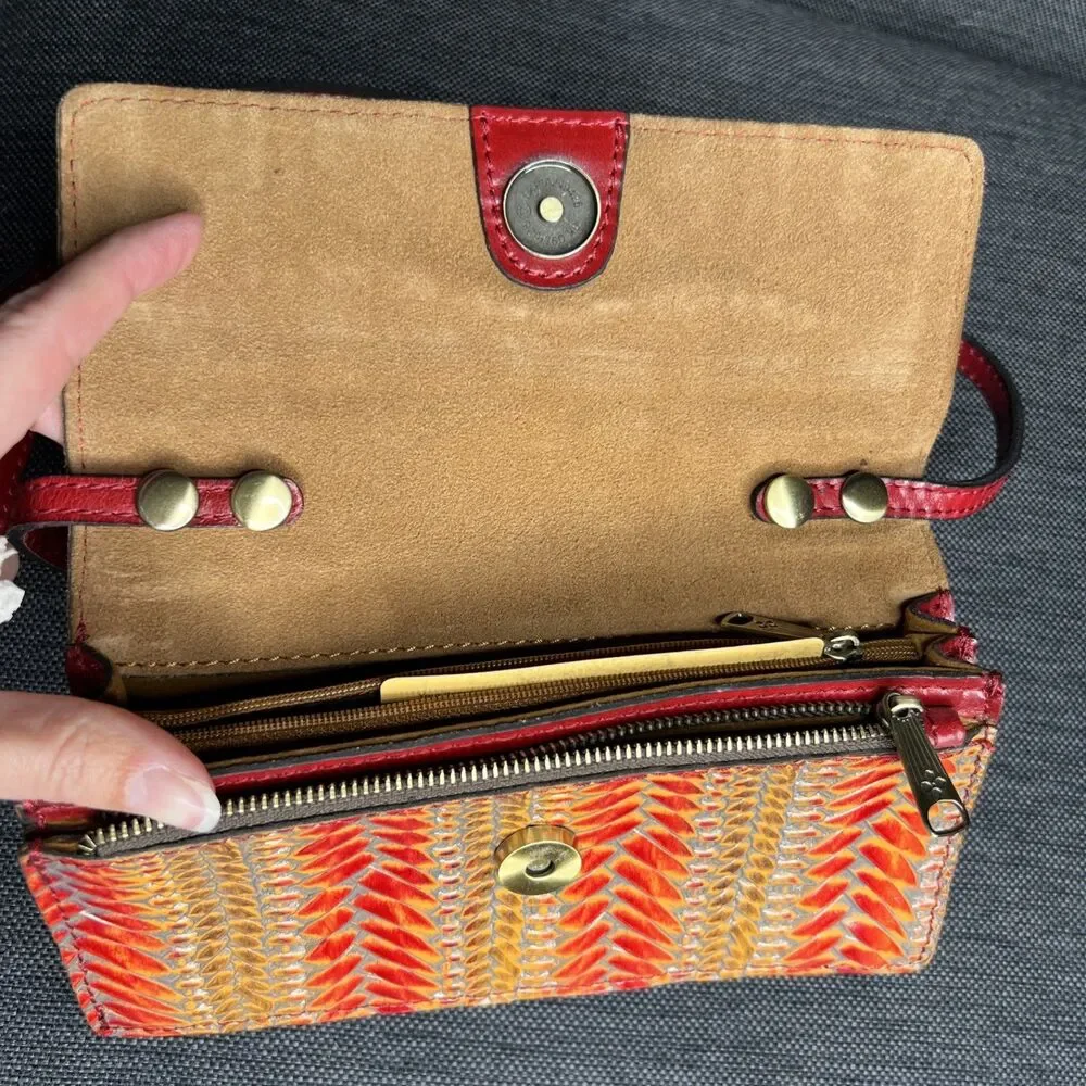 Patricia Nash NWT Balloi Wicker Embossed Crossbody Convertible Bag Red Yellow
